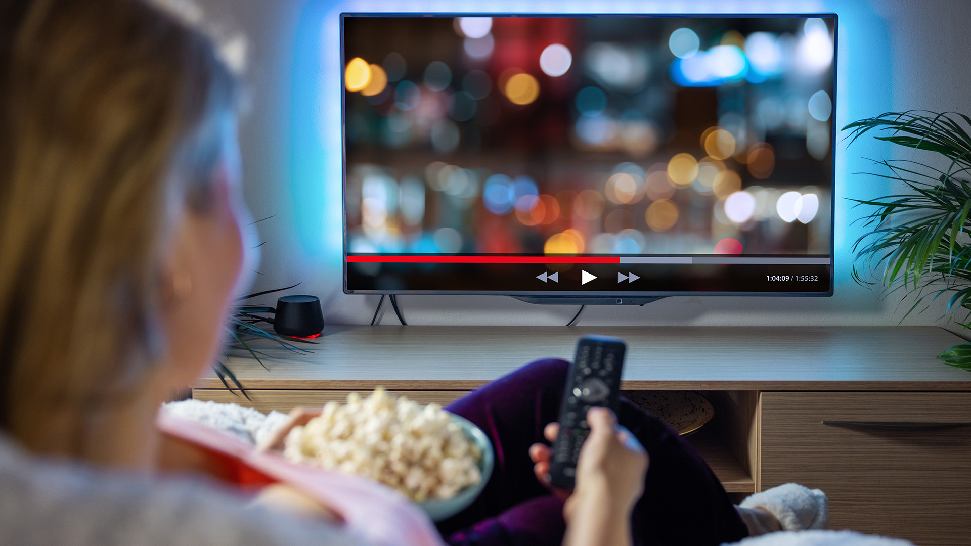 Woman watching streaming television