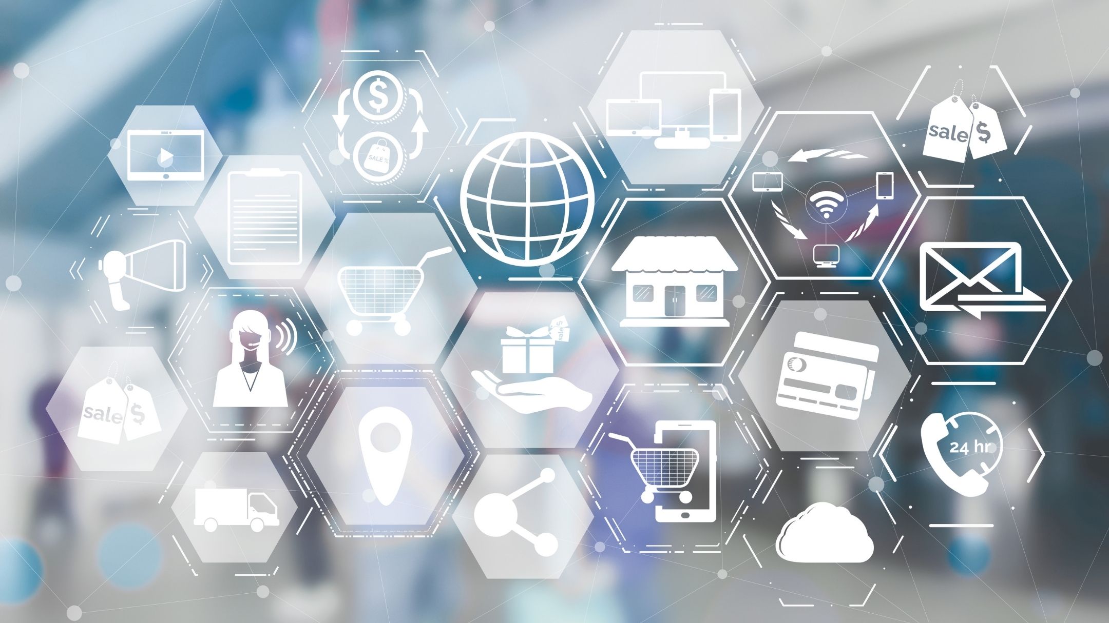 an array of marketing channel icons within a matrix